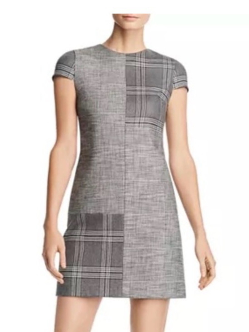 Alice + Olivia Gray Plaid Patchwork Mini Dress